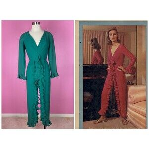 RARE Vintage 1960s 60s LUCIE ANN Documented Green Ruffle Loungewear Jumpsuit